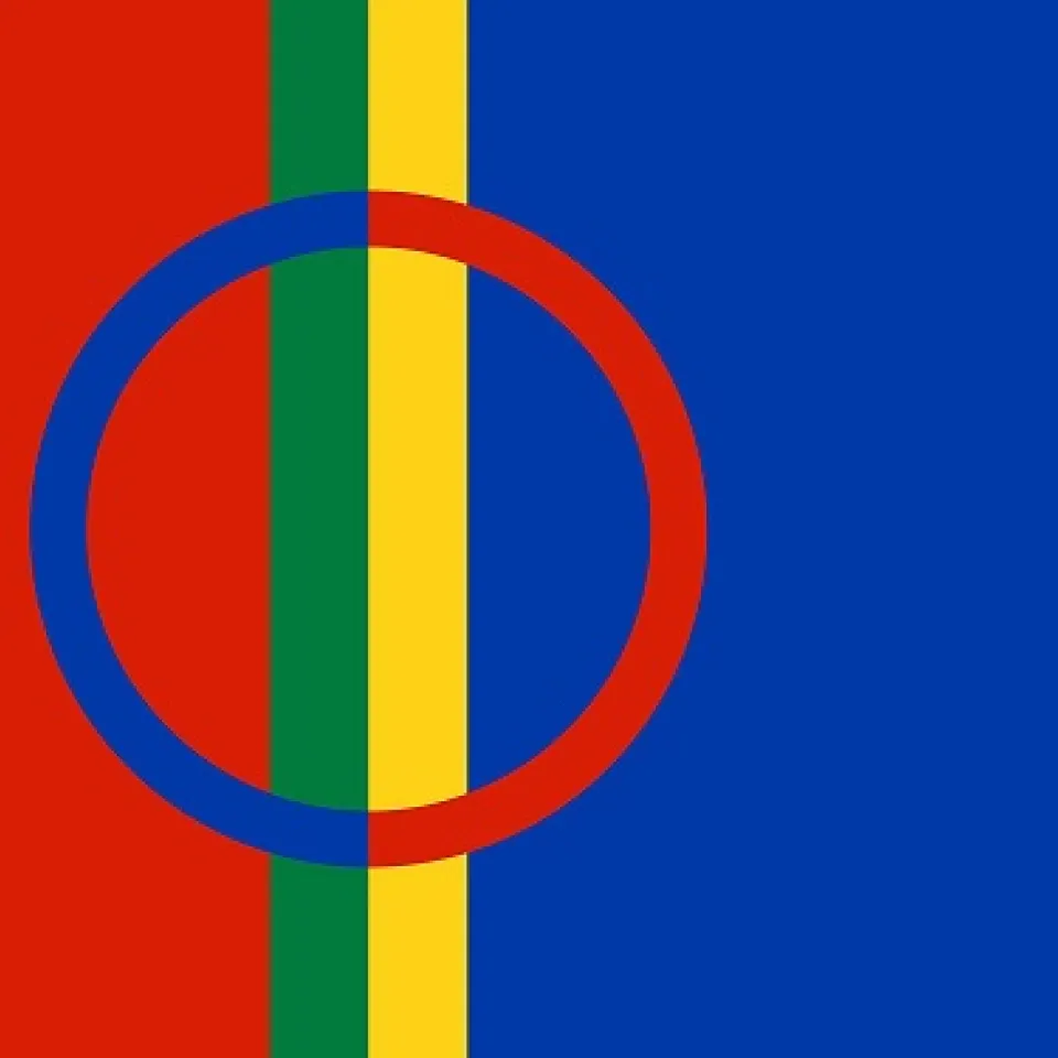 en röd, blå, gul och grönrandig flagga